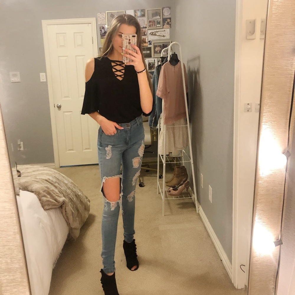 Bold elements cold shoulder black top
